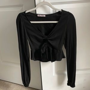 Black cropped long sleeve blouse